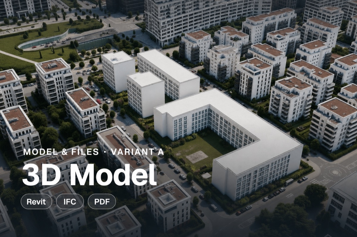 Gen 3D model of the building variant, exportable to Revit, IFC, and PDF