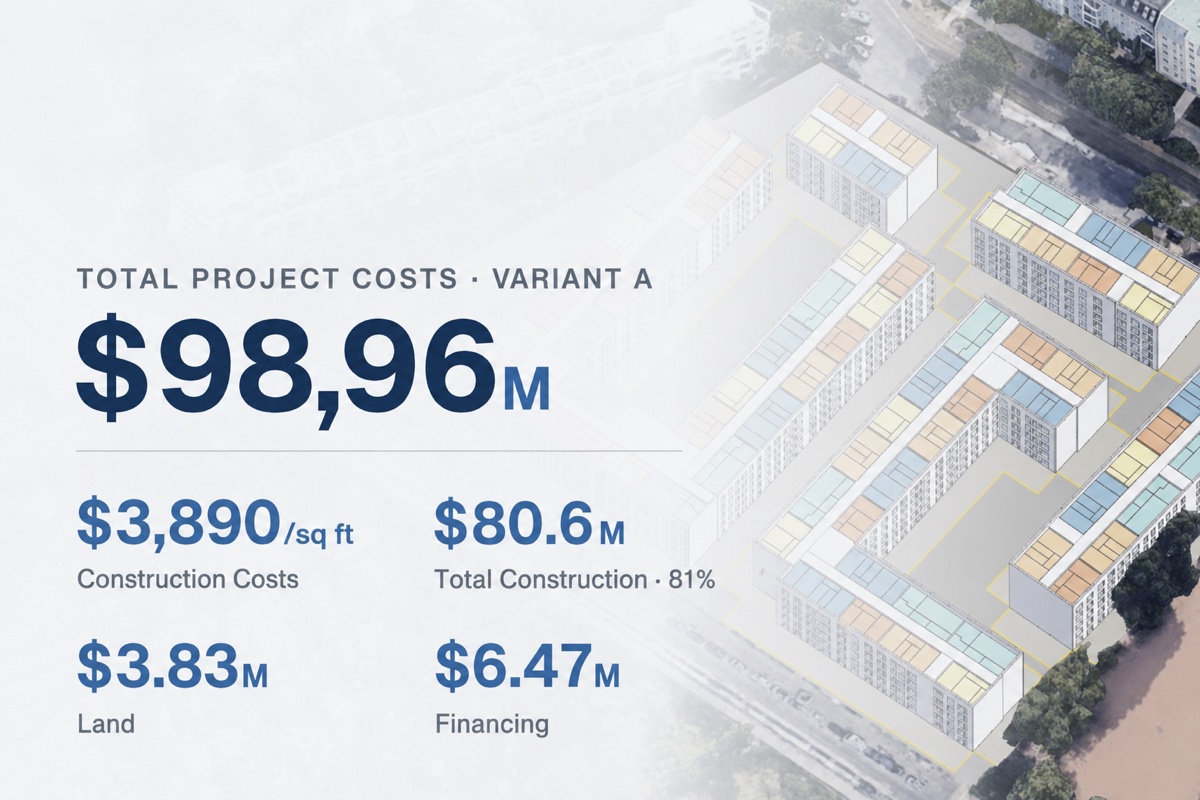 Gen project cost breakdown: total project cost, construction, land, and financing